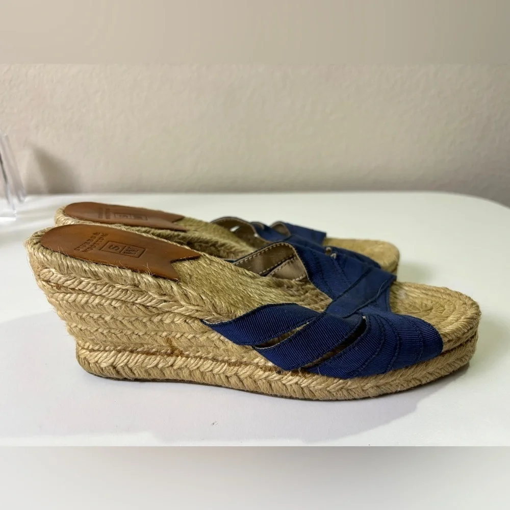 Stubbs & Wootton Kelly Navy Blue Wedge Jute Estate Espadrille Sandals 36EU 6 US